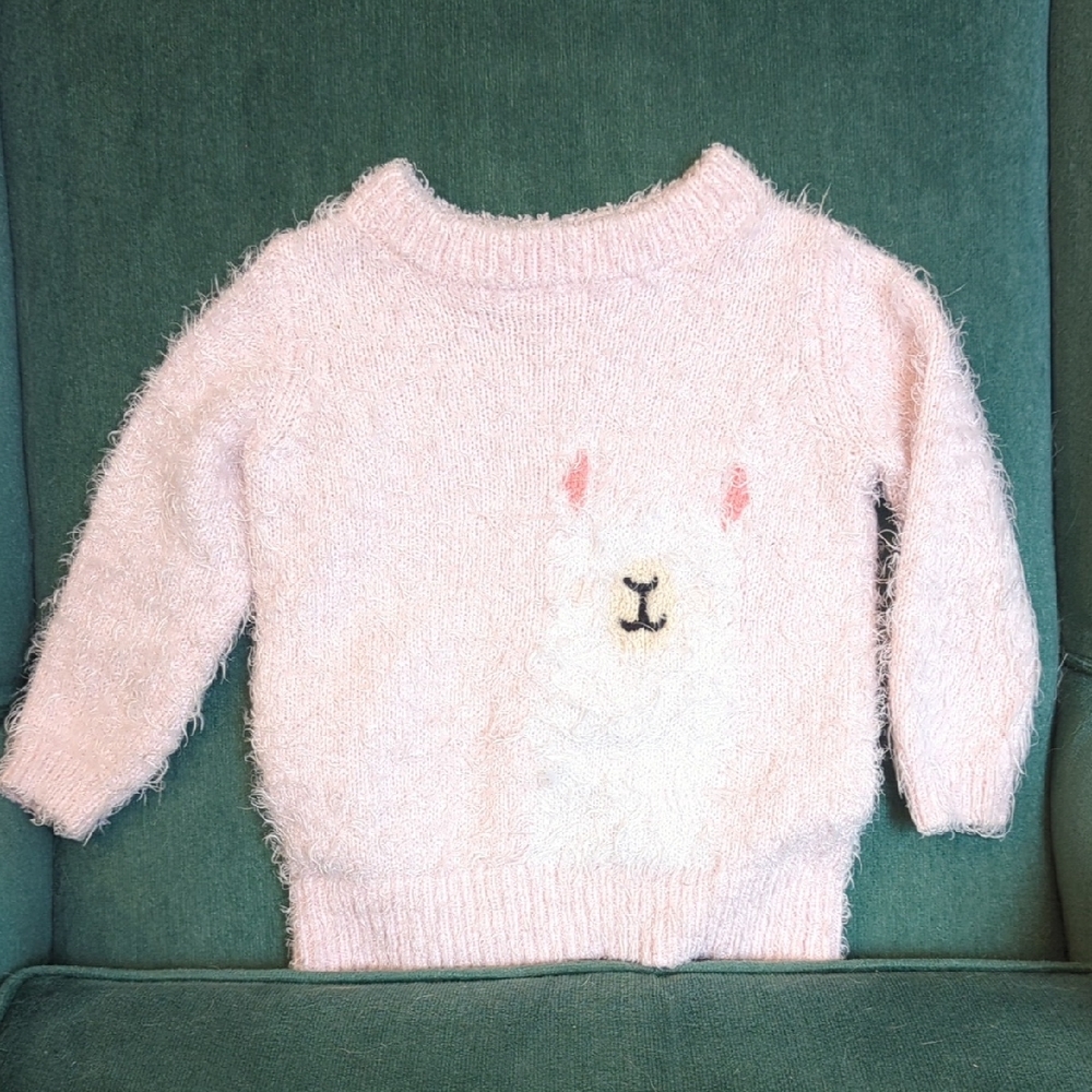 Cat & Jack, 18M || Fuzzy Knit Pink Sweater || Embroidered Llama Detailing